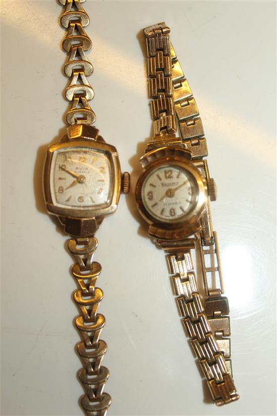 Ladies 9ct gold Avia watch and strap, 9ct gold regency watch